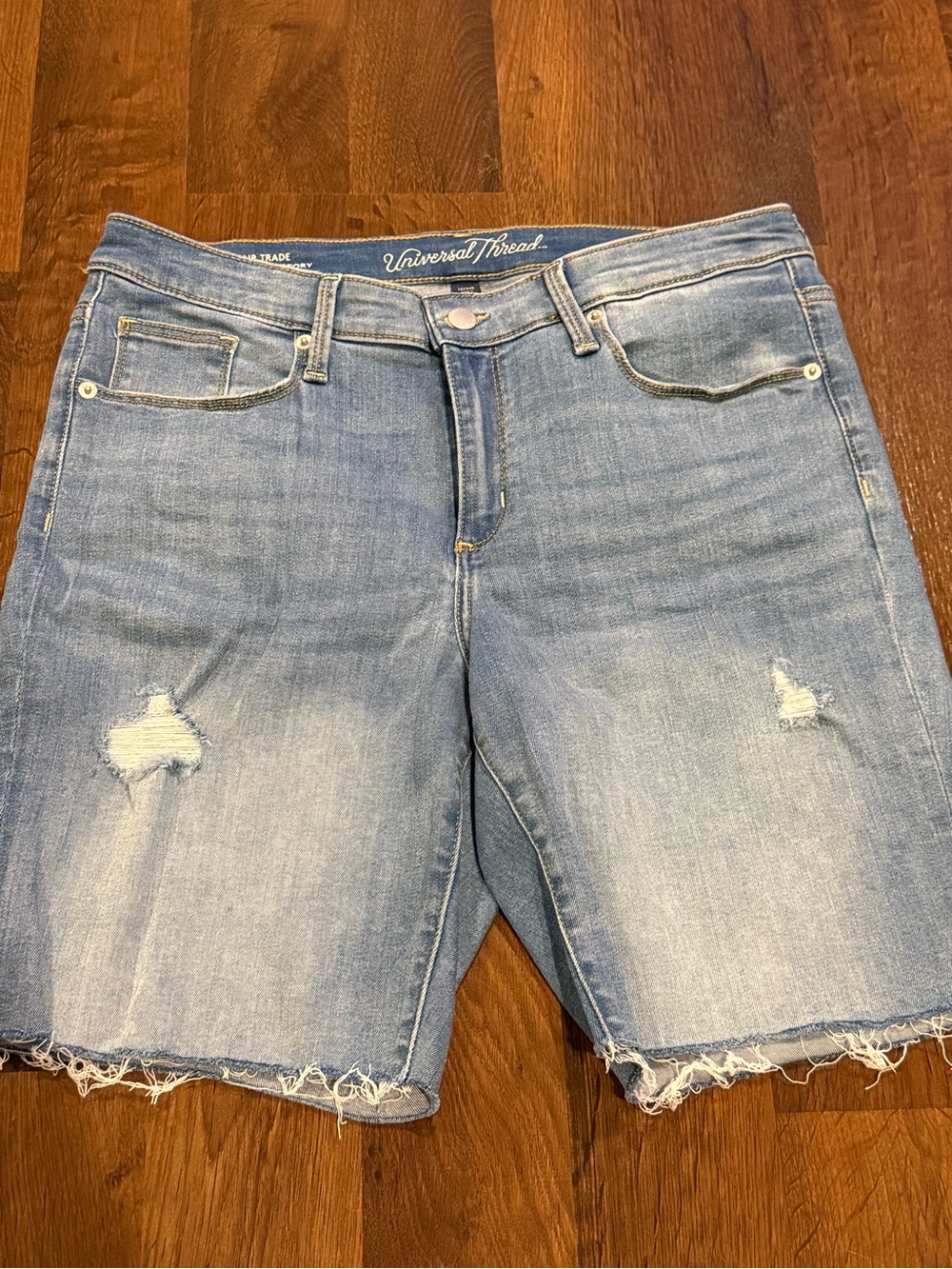 Universal Thread Faded Light Blue Distressed Denim Bermuda Shorts